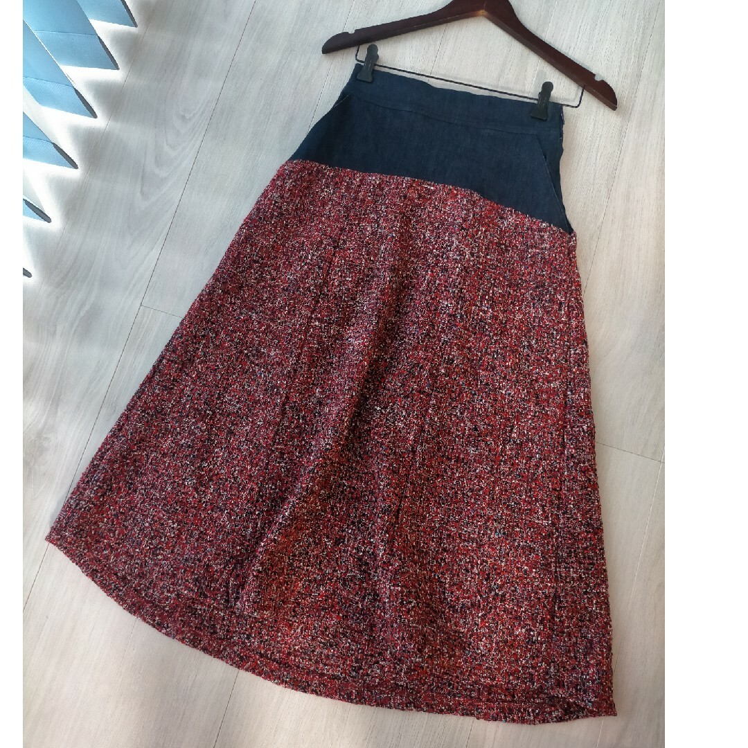 Bou Jeloud(ブージュルード)のBou Jeloud デニム ツイード切り替え ロングスカート レディースのスカート(ロングスカート)の商品写真