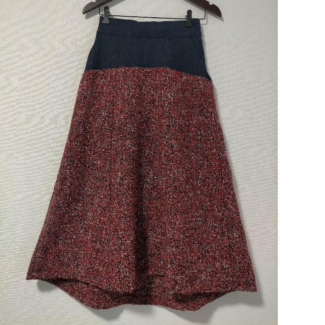 Bou Jeloud(ブージュルード)のBou Jeloud デニム ツイード切り替え ロングスカート レディースのスカート(ロングスカート)の商品写真