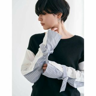 イェッカヴェッカ(YECCA VECCA)の【ブラック】袖シャツ切替デザインニット/24SS(ニット/セーター)