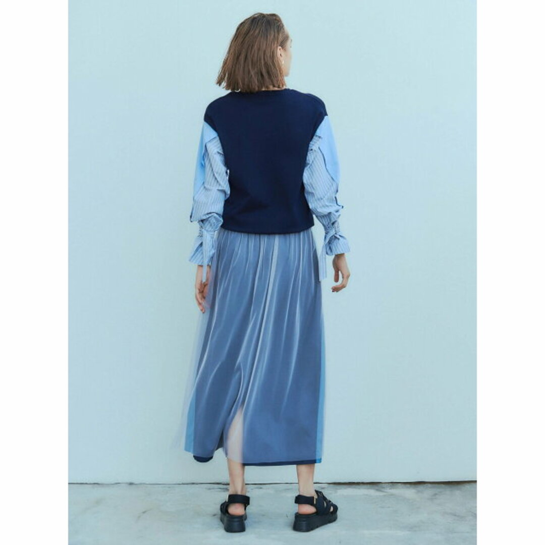 YECCA VECCA(イェッカヴェッカ)の【ネイビー】袖シャツ切替デザインニット/24SS レディースのトップス(ニット/セーター)の商品写真