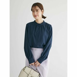 グリーンパークス(green parks)の【ネイビー】BEST PRICE  ケア楽 スタンドフリルブラウス 24SS/長袖/レディース(シャツ/ブラウス(長袖/七分))