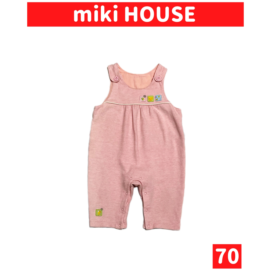 mikihouse(ミキハウス)のmiki HOUSE/ミキハウス オーバーオール サロペットsize70 ピンク キッズ/ベビー/マタニティのベビー服(~85cm)(ロンパース)の商品写真