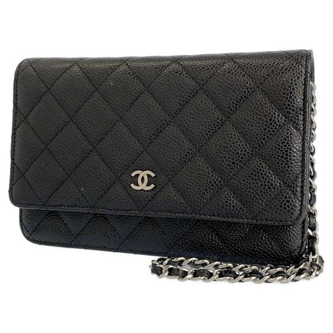 財布シャネル チェーンウォレット マトラッセ ココマーク キャビアスキン キルティング A33814 CHANEL 財布 黒