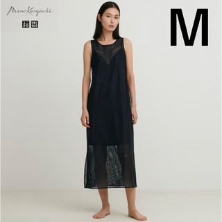 ユニクロ(UNIQLO)のメッシュマキシワンピース ノースリーブ　ブラック M　ユニクロ マメ クロゴウチ(ロングワンピース/マキシワンピース)