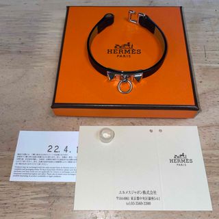 エルメス(Hermes)のエルメス　レザーブレスレット 未使用品 ブラック✖️シルバー　リヴァル・ミニ(ブレスレット/バングル)