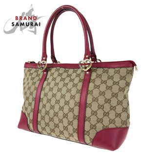 グッチ(Gucci)のGUCCI グッチ ラブリー レッド 赤 ブラウン 茶 ゴールド金具 GGキャンバス 257069 トートバッグ ハンドバッグ レディース 404900 【中古】(トートバッグ)