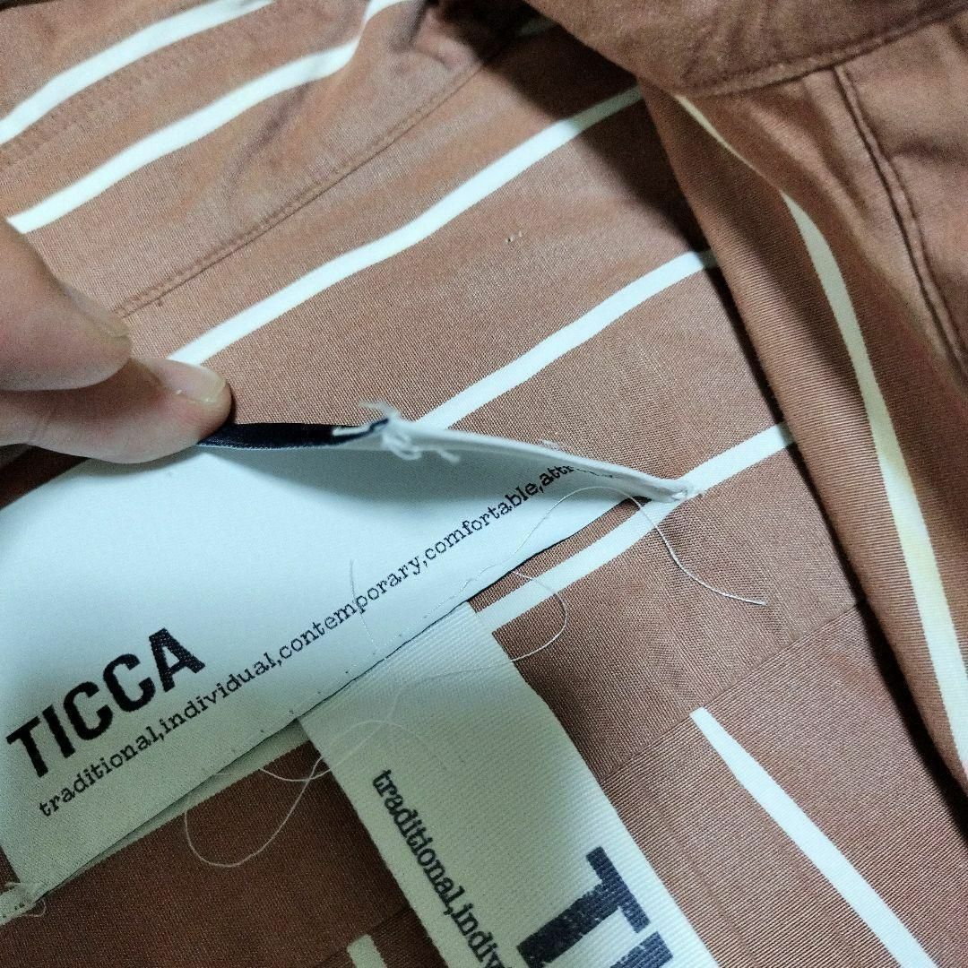 TICCA(ティッカ)の579 ティッカ　スクエアビッグシャツ　マキシ　バンドカラー　ストライプ　茶　白 レディースのワンピース(ロングワンピース/マキシワンピース)の商品写真