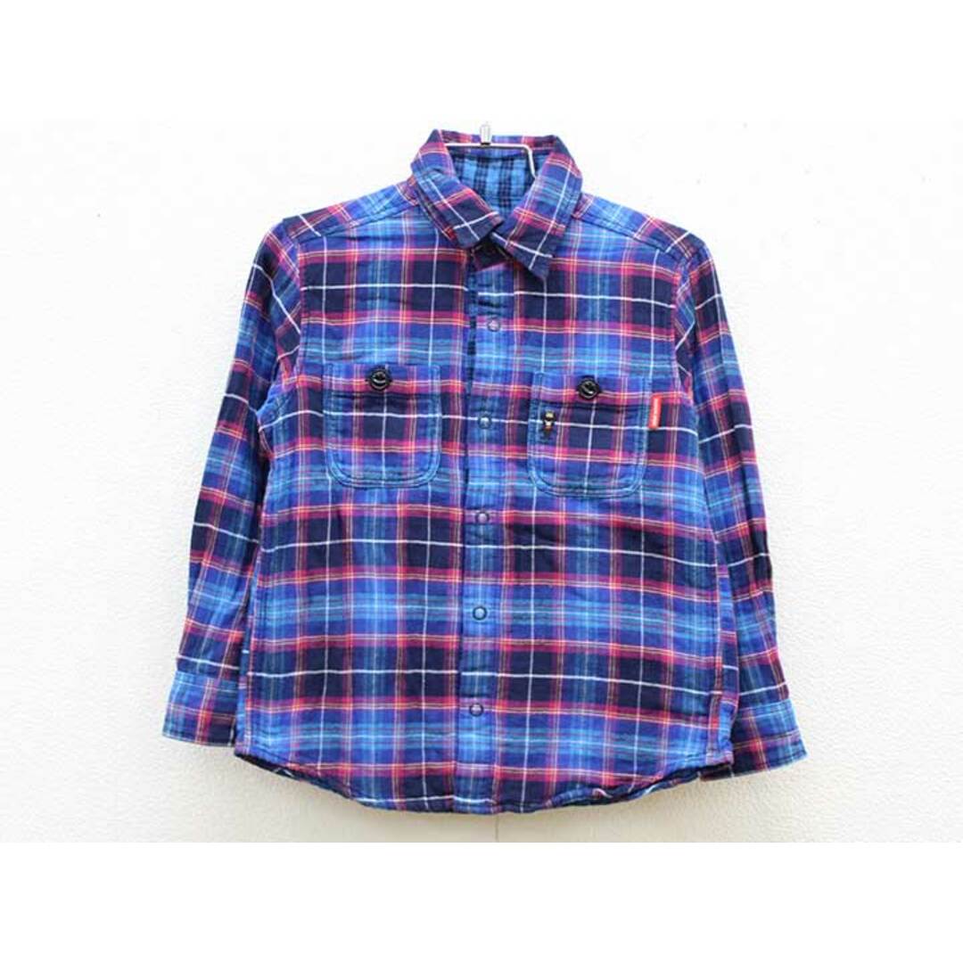 mikihouse(ミキハウス)の【春物 新入荷!】▼ミキハウスダブルB/MIKIHOUSE DOUBLE.B▼120cm リバーシブルシャツ 青×紫＆青×紺 【中古】 子供服 キッズ kids  男の子 春秋冬 tops 402042 キッズ/ベビー/マタニティのベビー服(~85cm)(シャツ/カットソー)の商品写真