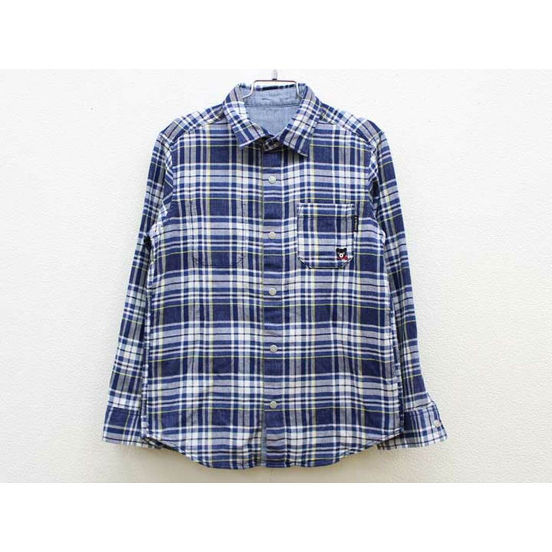 mikihouse(ミキハウス)の【春物 新入荷!】▼ミキハウスダブルB/MIKIHOUSE DOUBLE.B▼140cm リバーシブルシャツ 青系×白×黄色＆水色 【中古】 子供服 キッズ kids  ジュニア 男の子 春秋冬 tops 402042 キッズ/ベビー/マタニティのベビー服(~85cm)(シャツ/カットソー)の商品写真