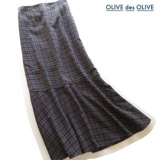 オリーブデオリーブ(OLIVEdesOLIVE)の新品OLIVE des OLIVE ウール混起毛チェックマーメイドスカート/GR(ロングスカート)