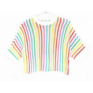 ステラマッカートニー(Stella McCartney)の【春物 新入荷!】[ステラ マッカートニーキッズ/Stella McCartney kids]130cm 半袖ニット/セーター 白×マルチカラー【中古】子供服 キッズ kids 女の子 春夏 tops 402042(ニット/セーター)