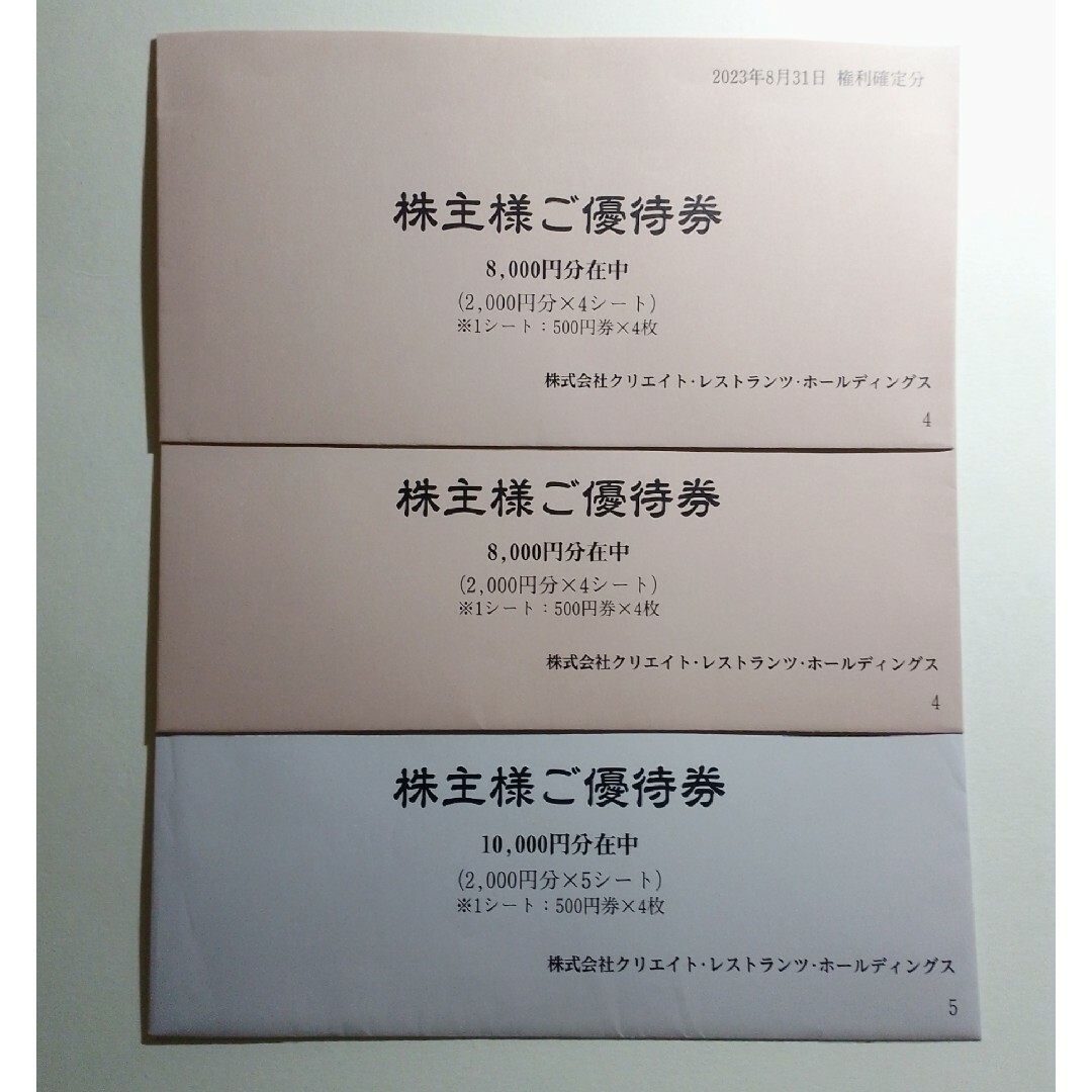 優待券/割引券クリエイトレストランツ株主優待 26,000円分