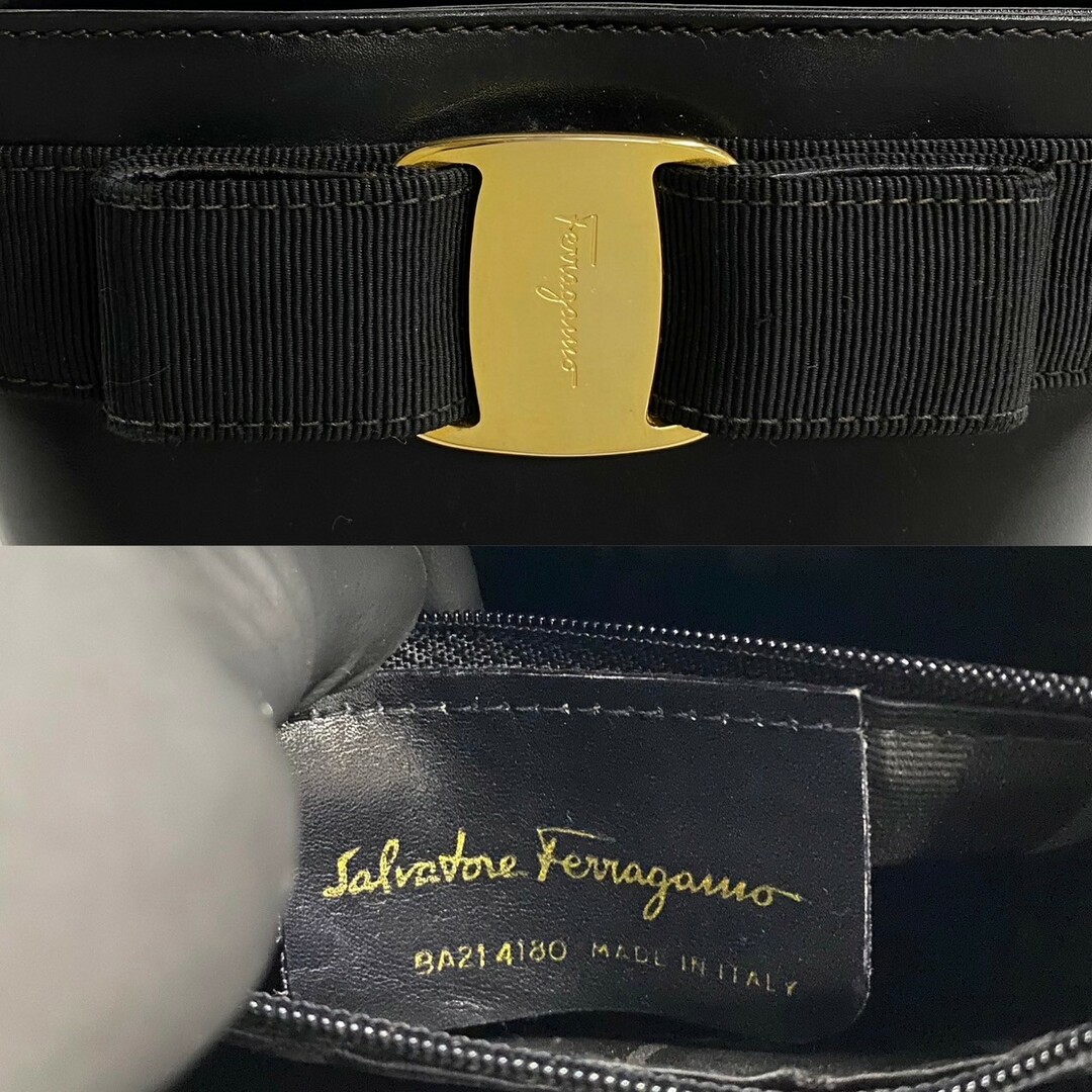 新商品のご紹介 極 美品 Salvatore Ferragamo サルヴァトーレフェラガモ ヴァラリボン 金具 カーフ レザー ハンドバッグ ミニ トートバッグ ブラック 20133