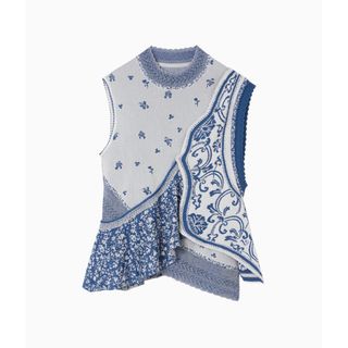 マメ(mame)の Asymmetric Pattern Knitted Top - blue(カットソー(半袖/袖なし))