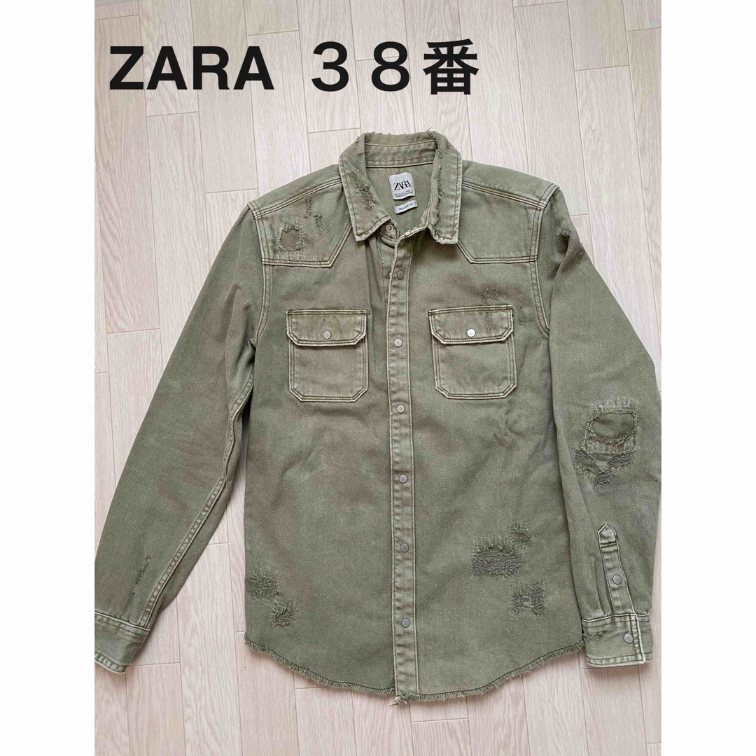 ZARA(ザラ)のZARAメンズデニムシャツジャケットダメ-ジグリーン系38番 メンズのトップス(シャツ)の商品写真