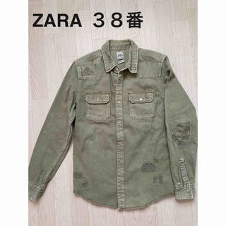 ザラ(ZARA)のZARAメンズデニムシャツジャケットダメ-ジグリーン系38番(シャツ)