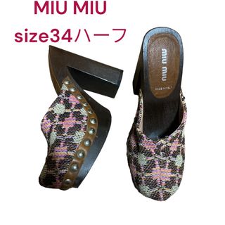 ミュウミュウ(miumiu)の美品ミュウミュウのツイード　サボサンダル　サイズ34ハーフ　21.5センチ(サンダル)