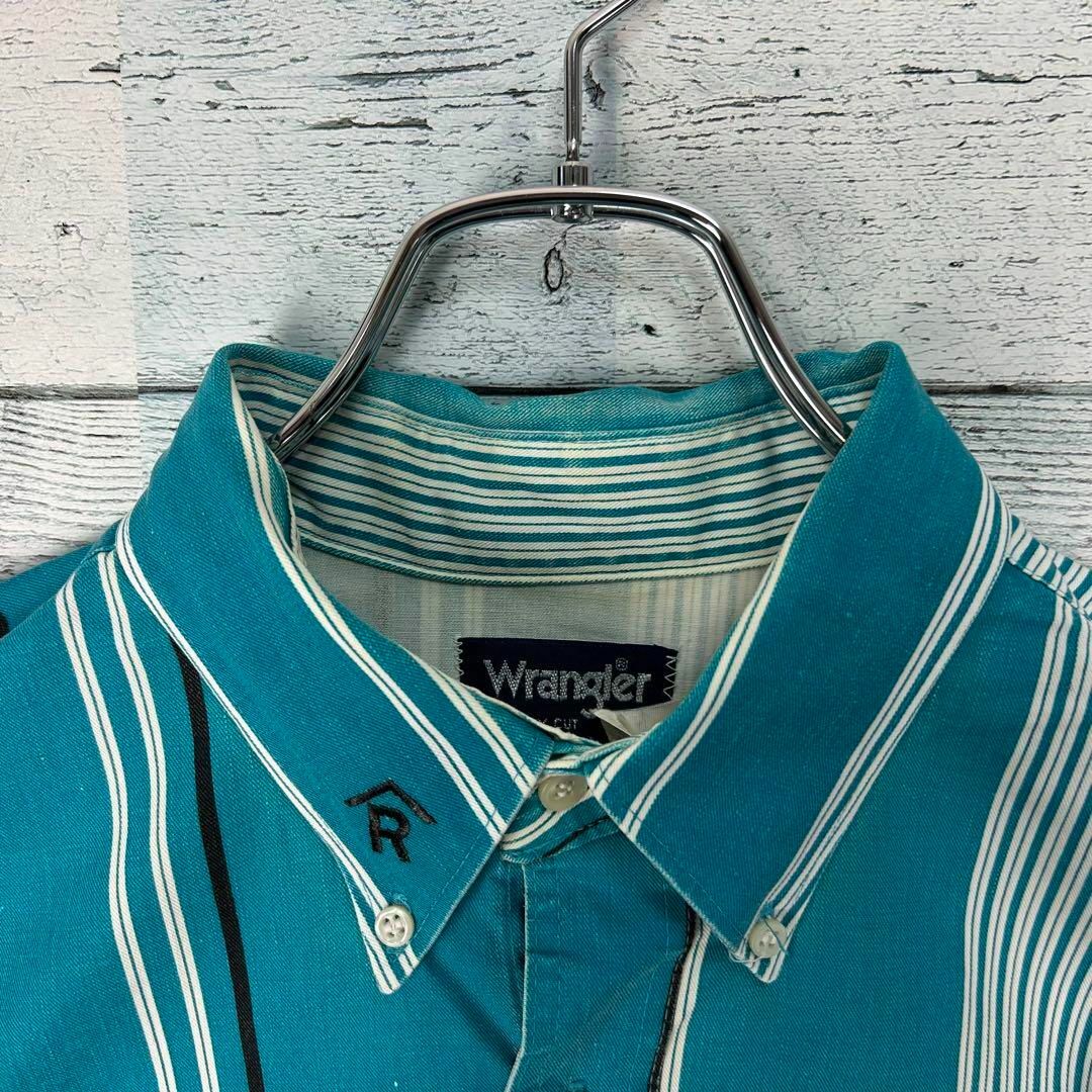 Wrangler(ラングラー)のラングラー 刺繍企業ロゴ 長袖 BDシャツ ストライプ 緑白黒 XL メンズのトップス(シャツ)の商品写真