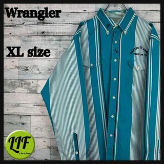 ラングラー(Wrangler)のラングラー 刺繍企業ロゴ 長袖 BDシャツ ストライプ 緑白黒 XL(シャツ)