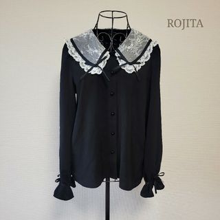 ロジータ(ROJITA)のロジータ リボン付き配色レース衿長袖 ブラック 黒 シャツ トップス(シャツ/ブラウス(長袖/七分))