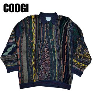 COOGI　クージー　3D コットンニット　総柄　襟付き　ボタン付き　サイズL