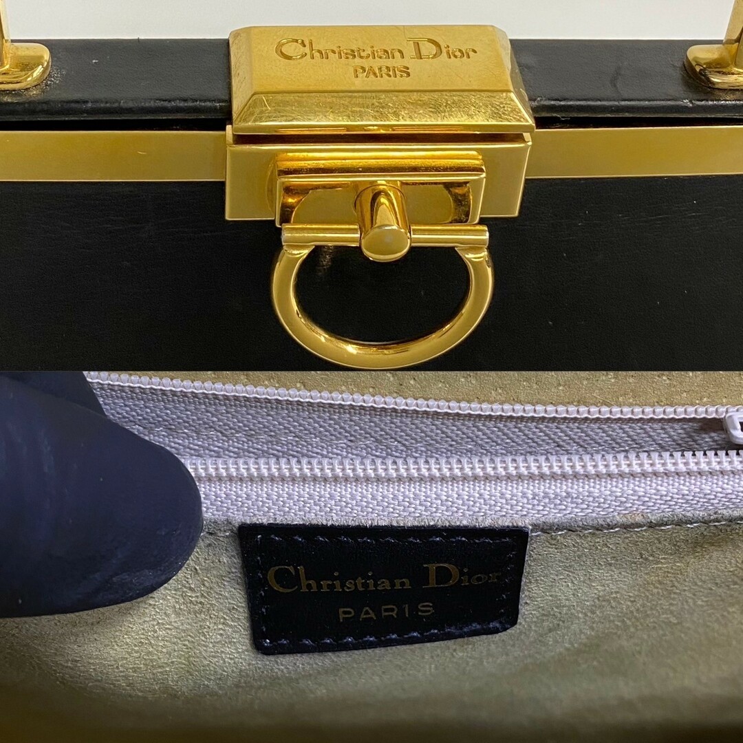 Dior(ディオール)の極 美品 Christian Dior ディオール ロゴ ターンロック 金具 カーフ レザー 本革 がま口 ハンドバッグ ミニ トートバッグ ブラック 44432 レディースのバッグ(ハンドバッグ)の商品写真