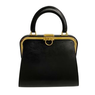 ディオール(Dior)の極 美品 Christian Dior ディオール ロゴ ターンロック 金具 カーフ レザー 本革 がま口 ハンドバッグ ミニ トートバッグ ブラック 44432(ハンドバッグ)