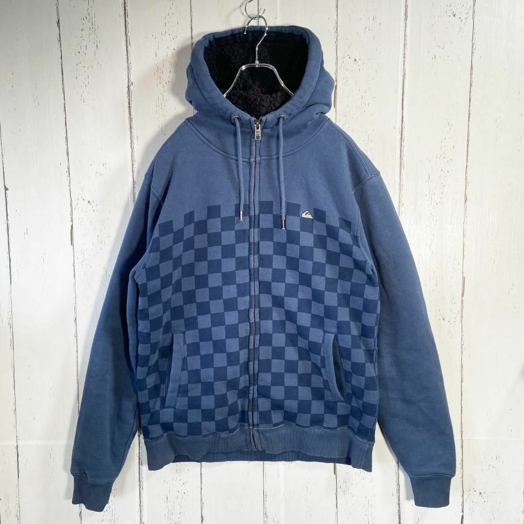 QUIKSILVER(クイックシルバー)のクイックシルバー Quicksilver ジップ パーカー 裏ボア 古着 M 紺 メンズのトップス(パーカー)の商品写真