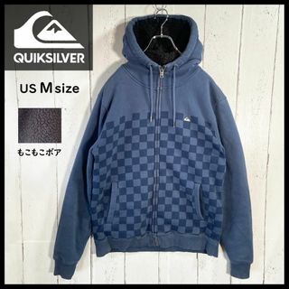 クイックシルバー(QUIKSILVER)のクイックシルバー Quicksilver ジップ パーカー 裏ボア 古着 M 紺(パーカー)