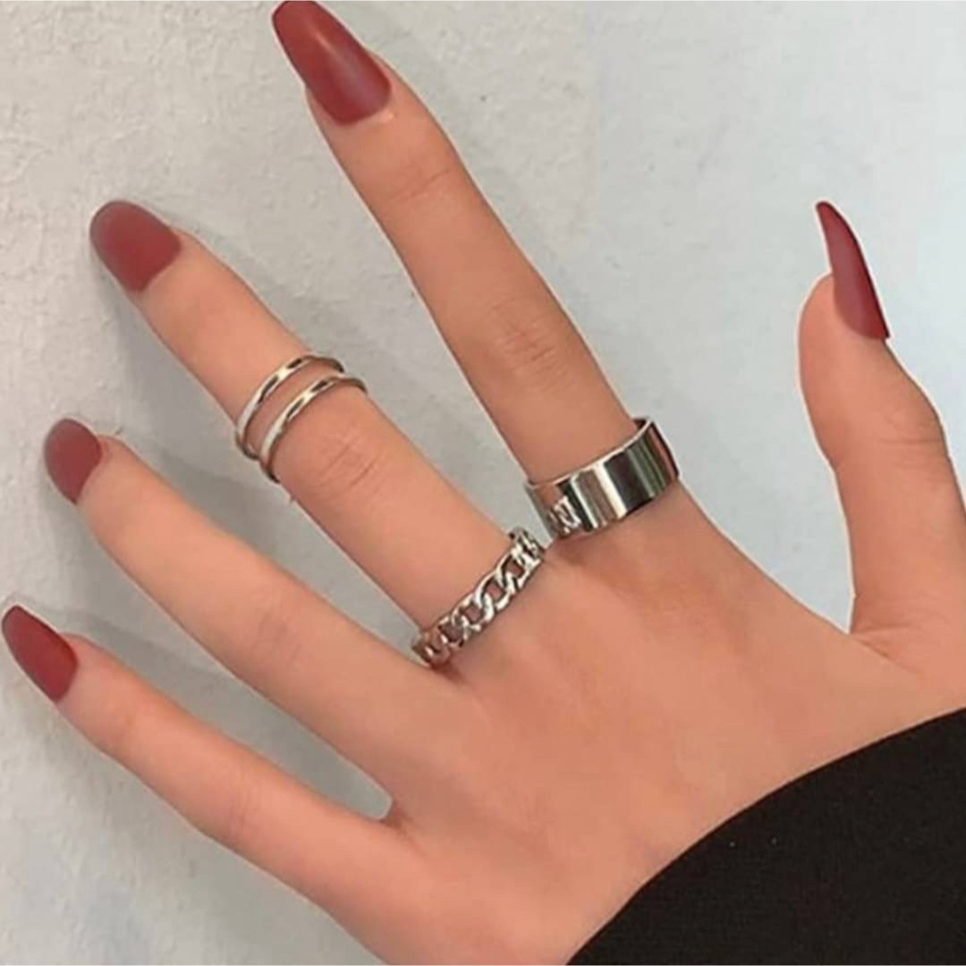 【人気商品】シルバーリング 3点 指輪 韓国アクセサリー 重ね付け ファッション レディースのアクセサリー(リング(指輪))の商品写真