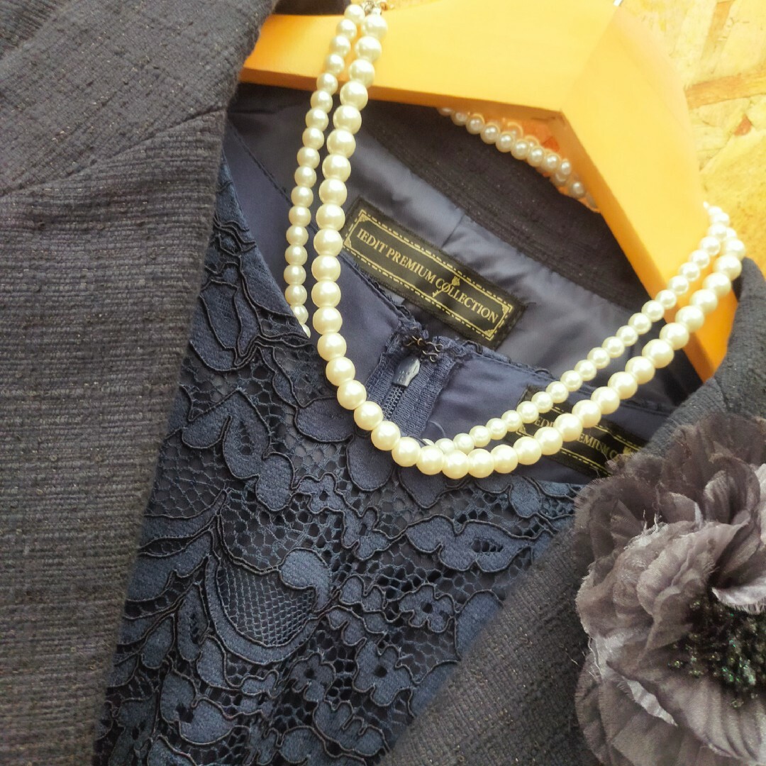 IEDIT(イディット)のIEDIT 濃紺 ツイード ワンピース セットアップ 15号 レディースのフォーマル/ドレス(スーツ)の商品写真