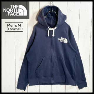 ザノースフェイス(THE NORTH FACE)のノースフェイス NORTH FACE ジップ パーカー 刺繡ロゴ 古着 M 紺色(パーカー)