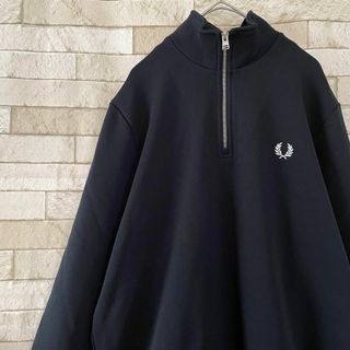 フレッドペリー(FRED PERRY)のフレッドペリー ハーフジップ スウェット 刺繍ロゴ 裏地パイル ブラック S(スウェット)