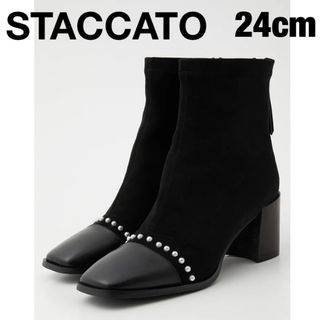 STACCATO - スタッカート パール付きショートブーツ シュリーパールラインブーツ 黒24 牛革