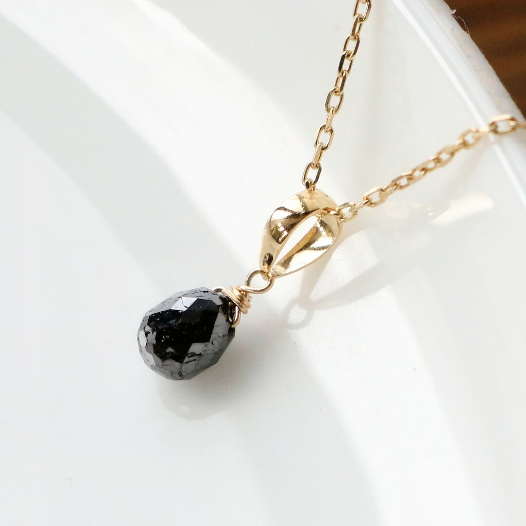大粒✧*。 K18YG ブラックダイヤモンドのトップ ハンドメイドのアクセサリー(ネックレス)の商品写真
