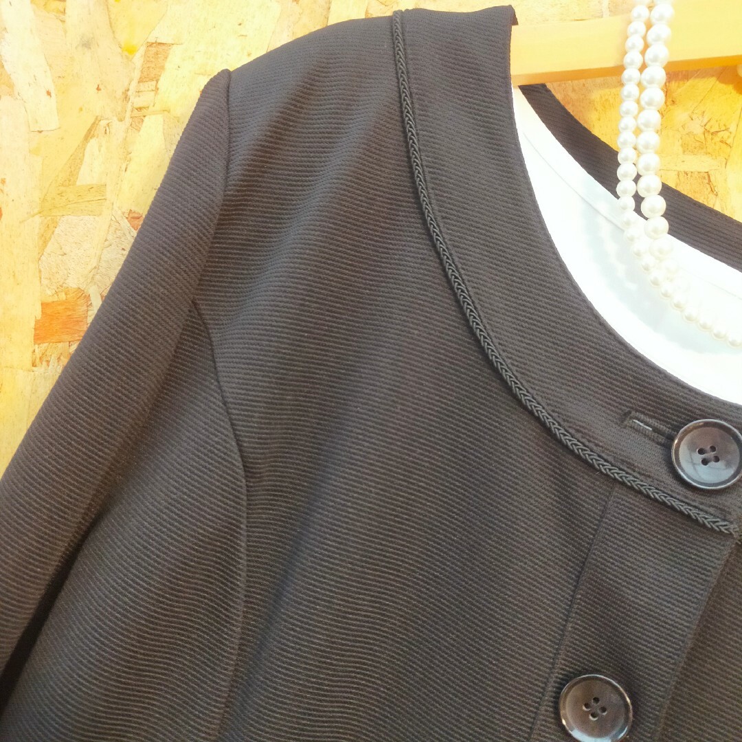 THEORIA ノーカラージャケット シフォンスカートセット 15号 黒 レディースのフォーマル/ドレス(スーツ)の商品写真