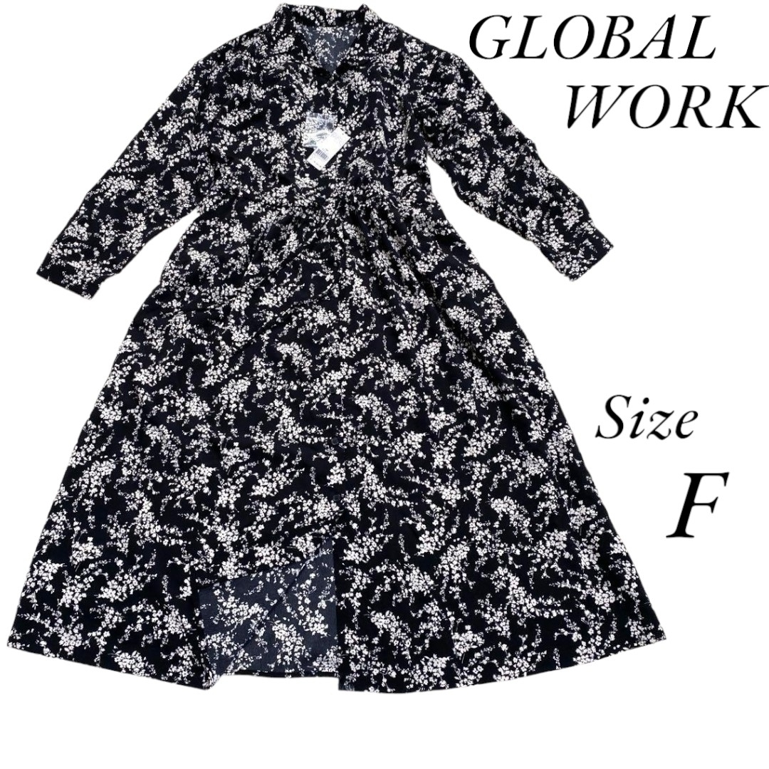 GLOBAL WORK(グローバルワーク)の新品未使用　GLOBAL WORK　グローバルワーク　長袖ワンピース　花柄 レディースのワンピース(ロングワンピース/マキシワンピース)の商品写真