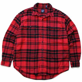 ギャップ(GAP)の90s ポルトガル製 GAPギャップ チェック コットン フランネルシャツ 赤×黒 XL★オールド ユーロ バッファロー オーバーサイズ(シャツ)