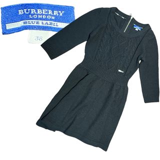 バーバリーブルーレーベル(BURBERRY BLUE LABEL)のバーバリー　ブルーレーベル　ケーブルニット　ワンピース　ノバチェック(ひざ丈ワンピース)