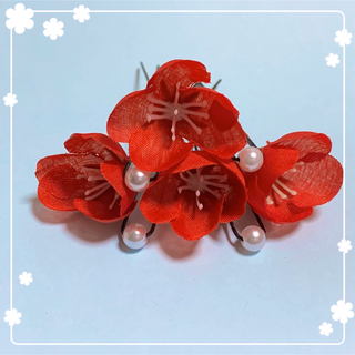 赤 ❤︎ 梅の花 ❤︎ パールピン ❤︎ 8本セット(ヘアアクセサリー)