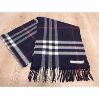 バーバリー(BURBERRY)のBURBERRY　バーバリー　マフラー　カシミア100％　濃紺　ネイビー系　美品(マフラー/ショール)