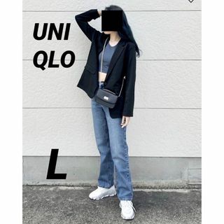 ユニクロ(UNIQLO)の【UNIQLO】UVカットジャージージャケット　テーラード　伸縮性　ネイビー　L(テーラードジャケット)