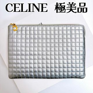 セリーヌ(celine)の【極美品】セリーヌ レザー Cチャーム ポーチ キルテッド カーフスキン(クラッチバッグ)