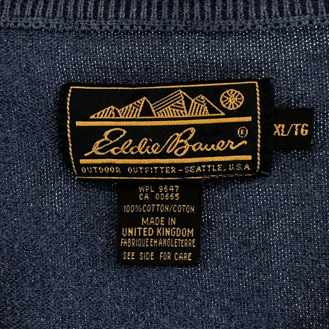 Eddie Bauer(エディーバウアー)の古着 90年代 エディーバウアー Eddie Bauer Vネック コットンニットセーター 英国製 メンズXL ヴィンテージ /eaa389538 メンズのトップス(ニット/セーター)の商品写真