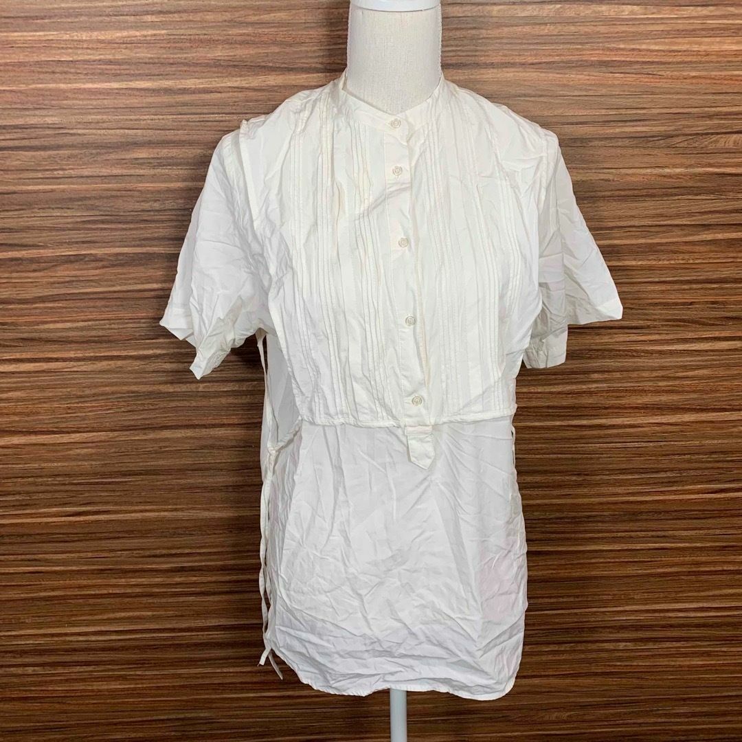 KBF(ケービーエフ)のKBF ケービーエフ シャツ ブラウス XL相当 白 ホワイト レーヨン 半袖 レディースのトップス(シャツ/ブラウス(半袖/袖なし))の商品写真