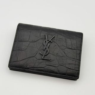 サンローラン(Saint Laurent)の【超極美品】サンローラン　名刺入れ　黒　クロコ型押し　カサンドラ(名刺入れ/定期入れ)