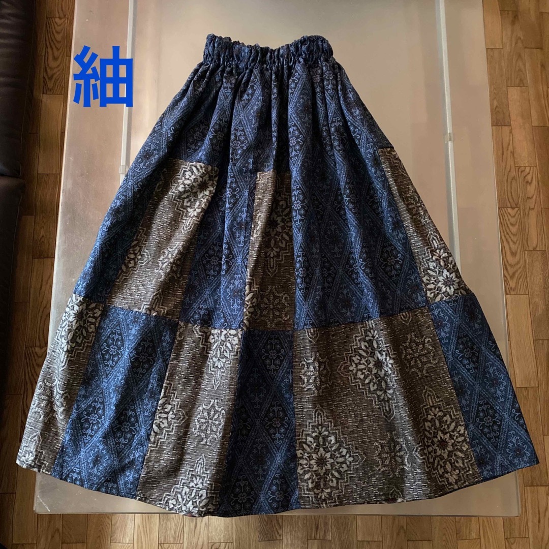 着物リメイクロングスカート　紬着物リメイクスカート　 レディースのスカート(ロングスカート)の商品写真