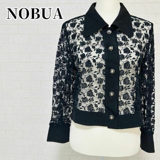 【美品】NOBUA 花柄総レース 襟付きシャツ シアーブラウス フォーマル(シャツ/ブラウス(長袖/七分))