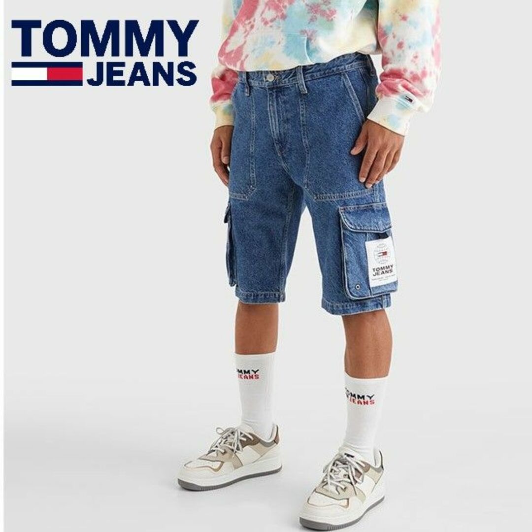 TOMMY JEANS(トミージーンズ)の新品 トミージーンズ リジットデニムカーゴハーフパンツ ウエスト79cm メンズのパンツ(ワークパンツ/カーゴパンツ)の商品写真