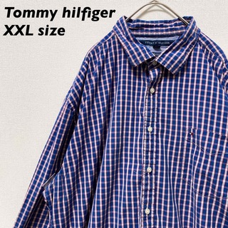 トミーヒルフィガー(TOMMY HILFIGER)のトミーヒルフィガー　長袖シャツ　チェック　フラッグロゴ　男女兼用　XXLサイズ(シャツ)